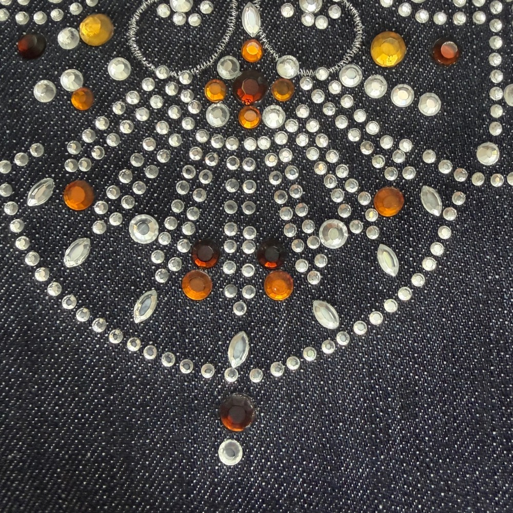 Chicos Platinum Rhinestone Corvello Vest‎ Dark Wash Denim 1 M Festival Statement - Picture 4 of 10